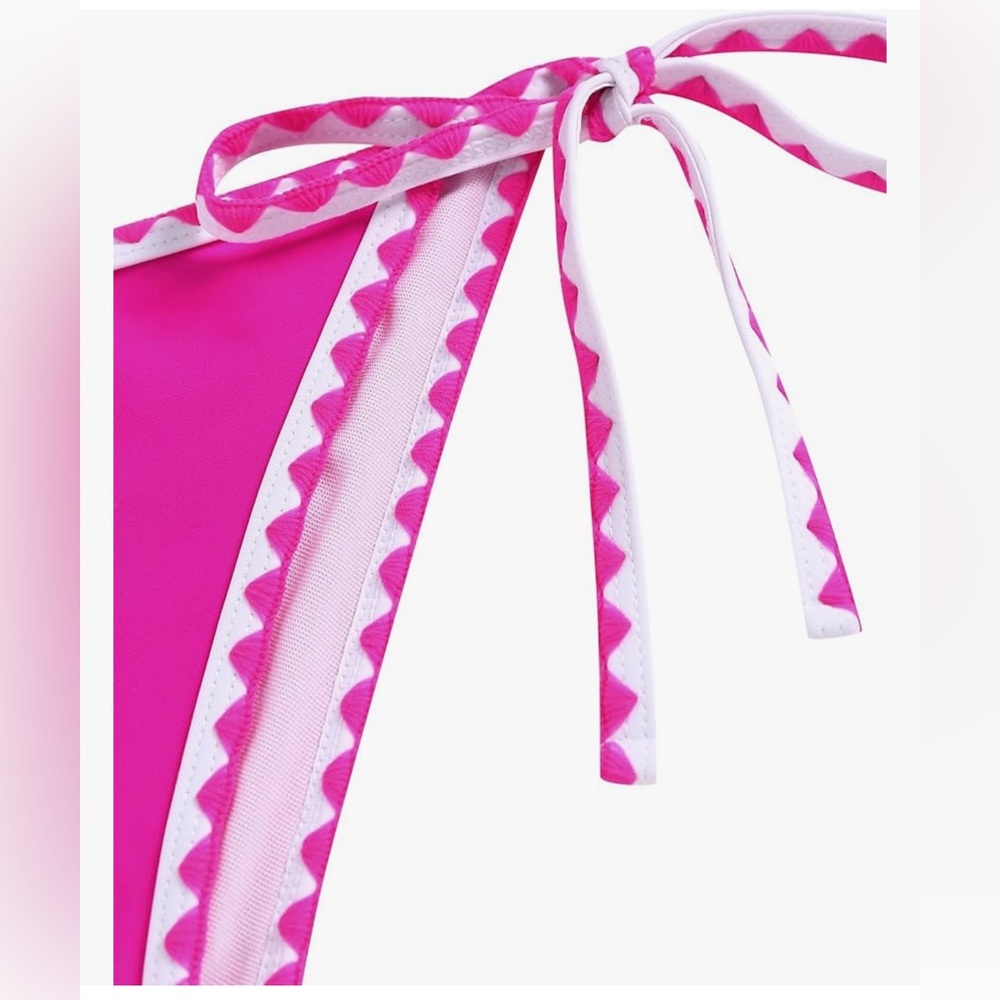 ZAFUL Women's Triangle String Bikini Tie Side Whip Stitch Hot Pink S NWT - Picture 5 of 7